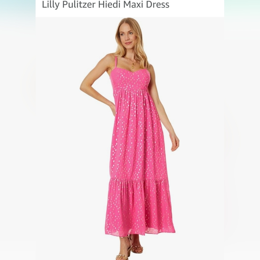 New Lilly Pulitzer Heidi Maxi Dress Gold and Pink Size 12